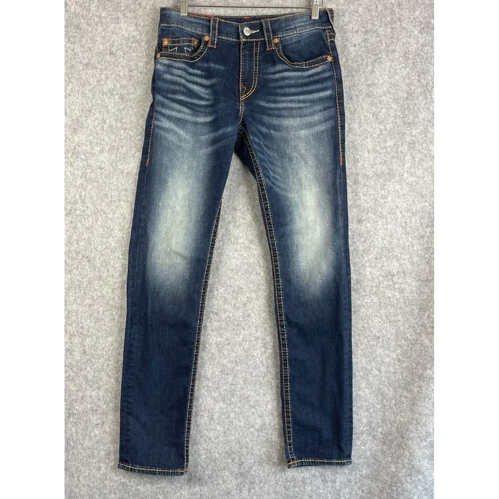 True Religion Geno Relaxed Slim Jeans Mens 31x32 Dark Wash Faded Denim